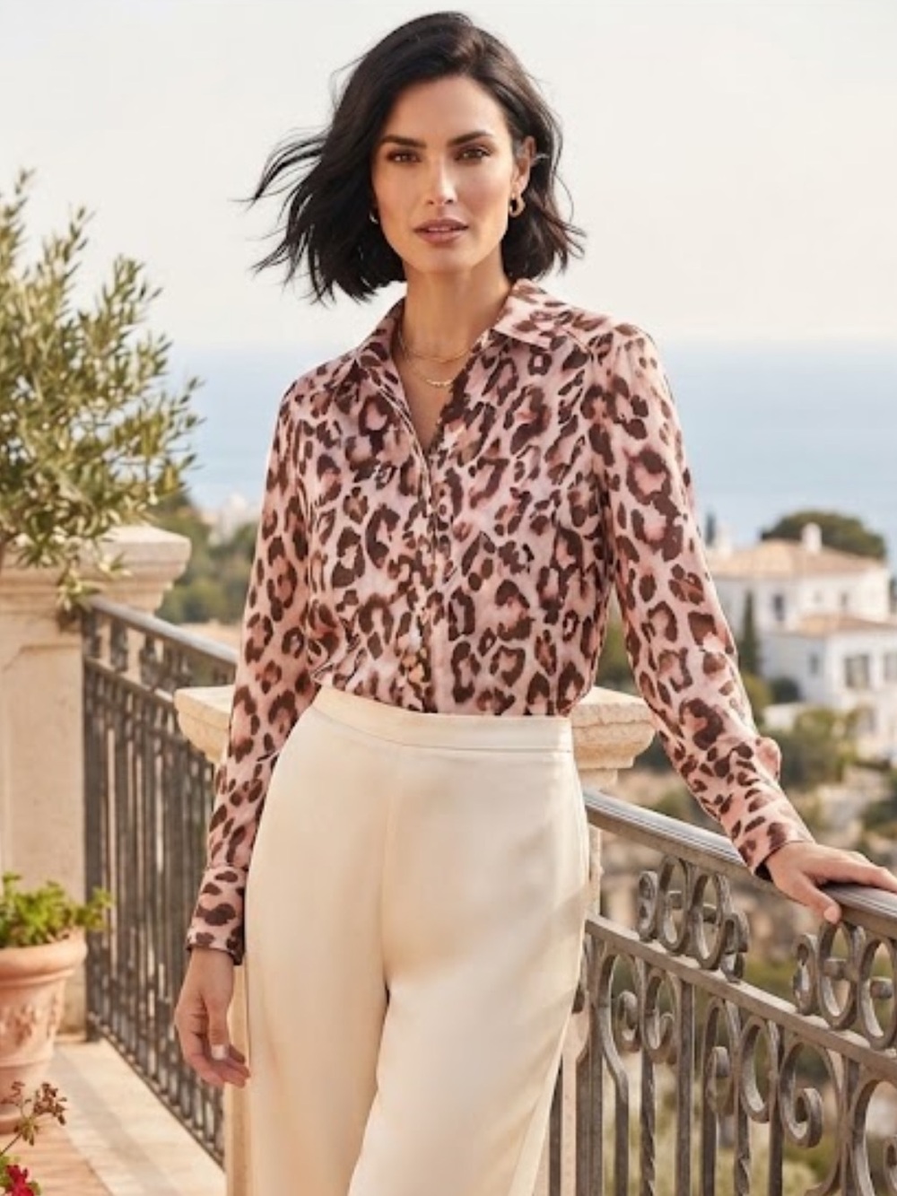 Chico’s Silky Satin Animal Pattern Blouse